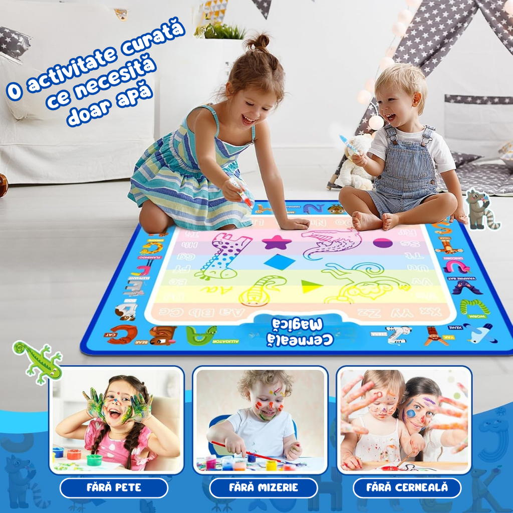 Covoraș Magic™ – Set pentru Desen Fără Murdărie cu Apă + 3 Markere Cadou