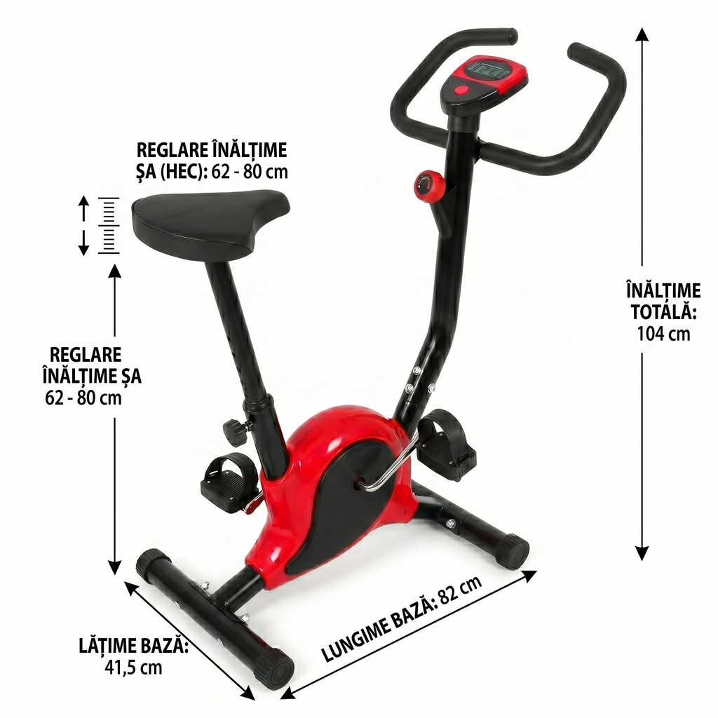 Bicicleta Fitness Mecanica pentru Casa cu Monitor Digital si Senzori – Rosu/Negru