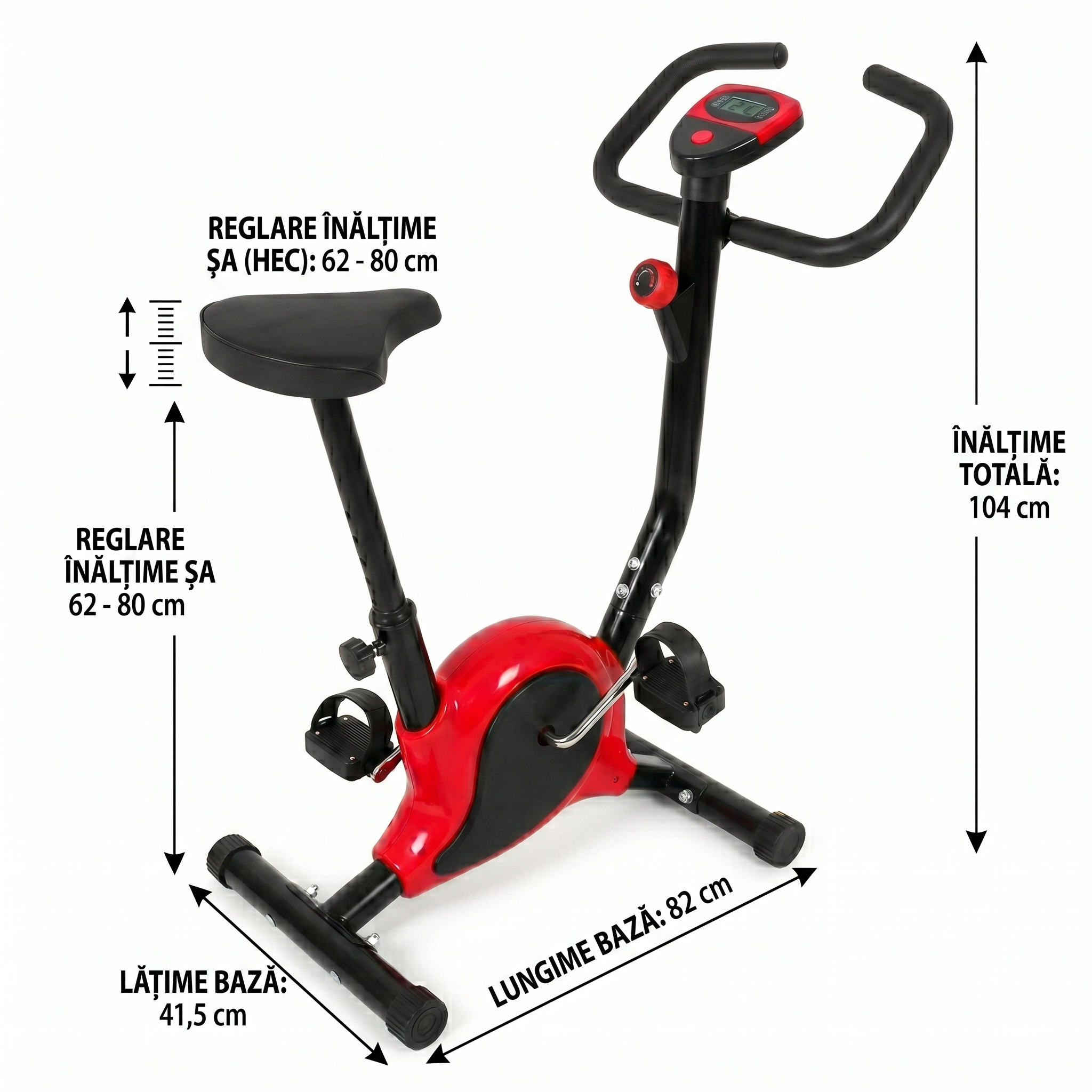 Bicicleta Fitness Mecanica pentru Casa cu Monitor Digital si Senzori – Rosu/Negru