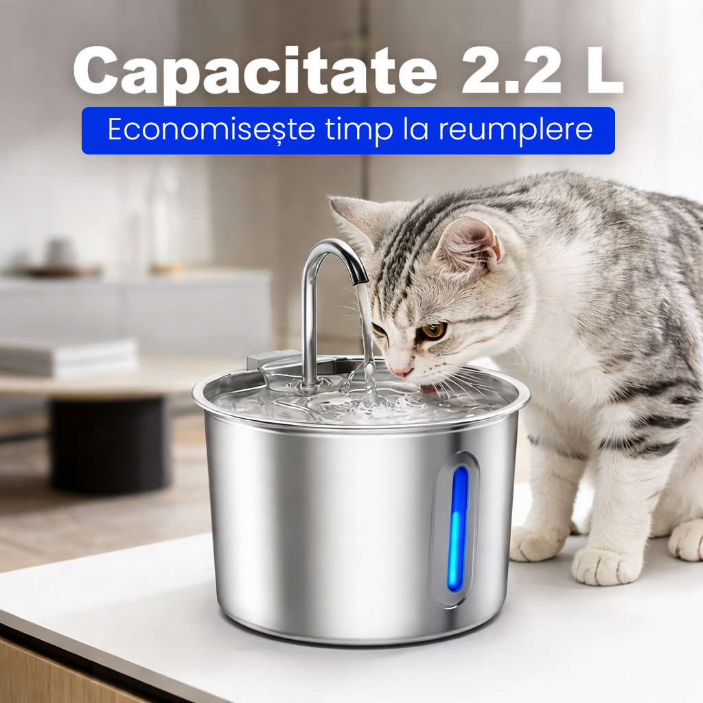 Fântână de Apă Automată pentru Pisici din Oțel Inoxidabil