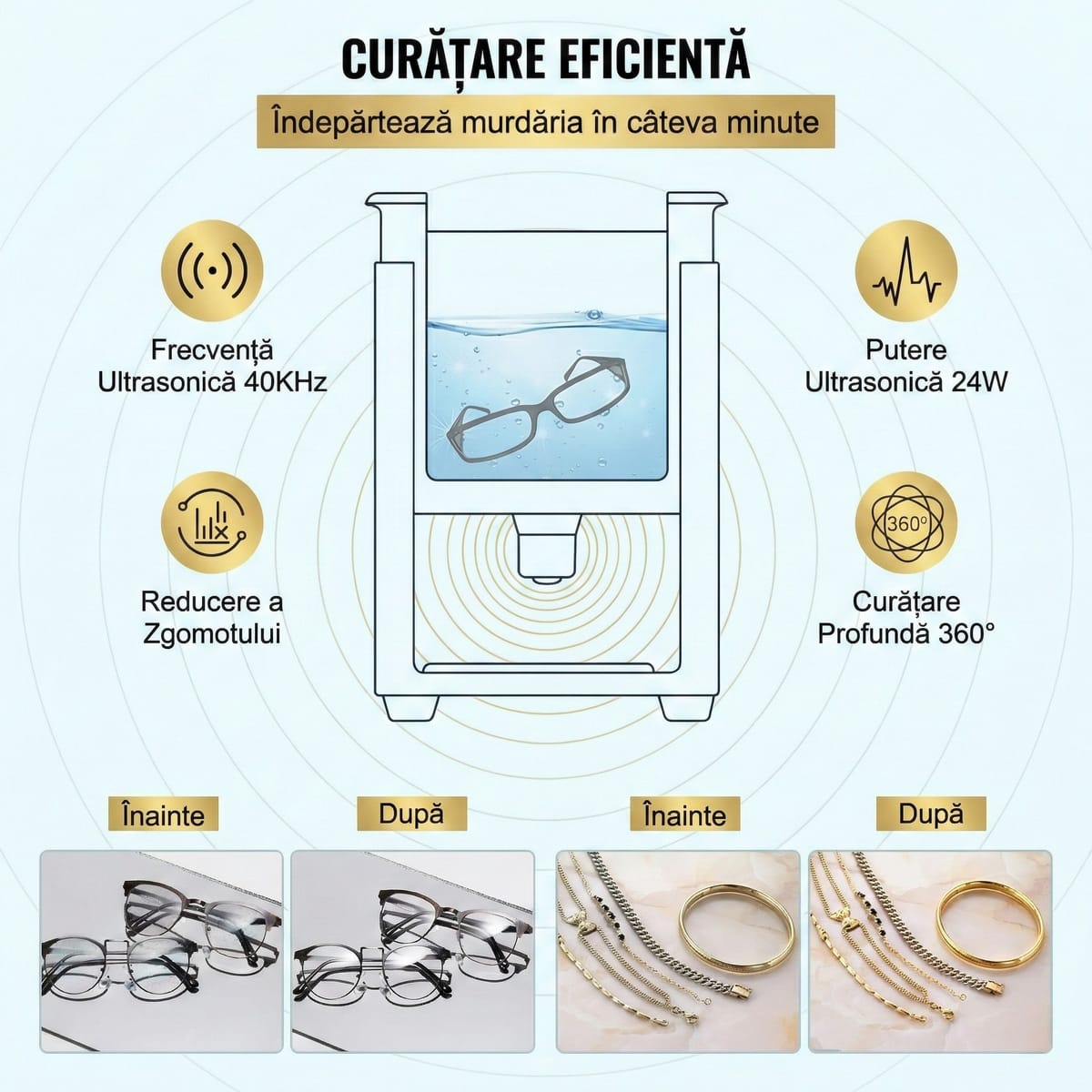 Aparat de Curatare cu Ultrasunete 0.8L, Digital, 35W, Inox - Pentru Bijuterii, Ochelari si Uz Casnic/Comercial