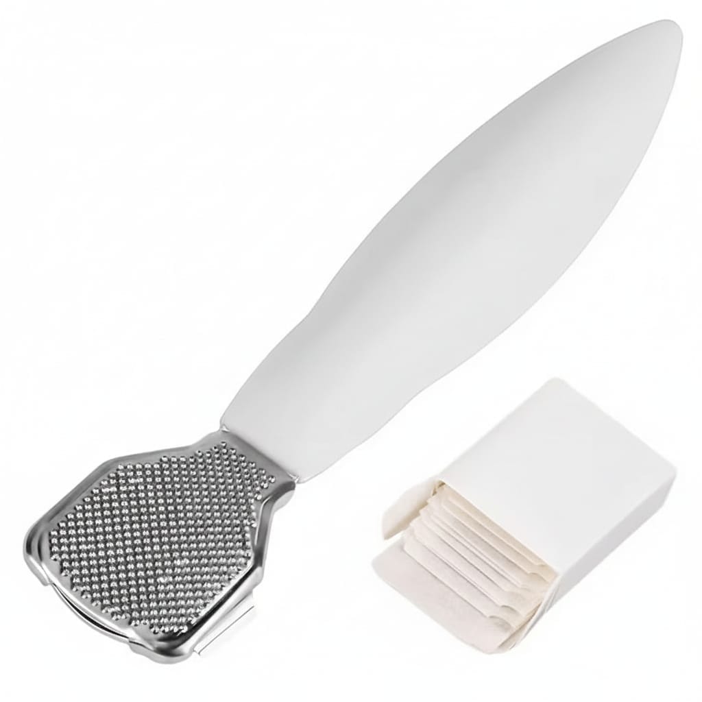 Aparat de Curățat Călcâie Metalic 14 cm cu Lame Rezerve Incluse