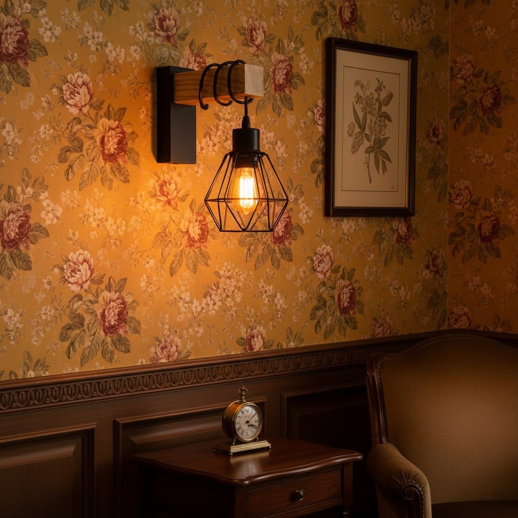 Aplica de perete cu brat de lemn LED  – design vintage din lemn