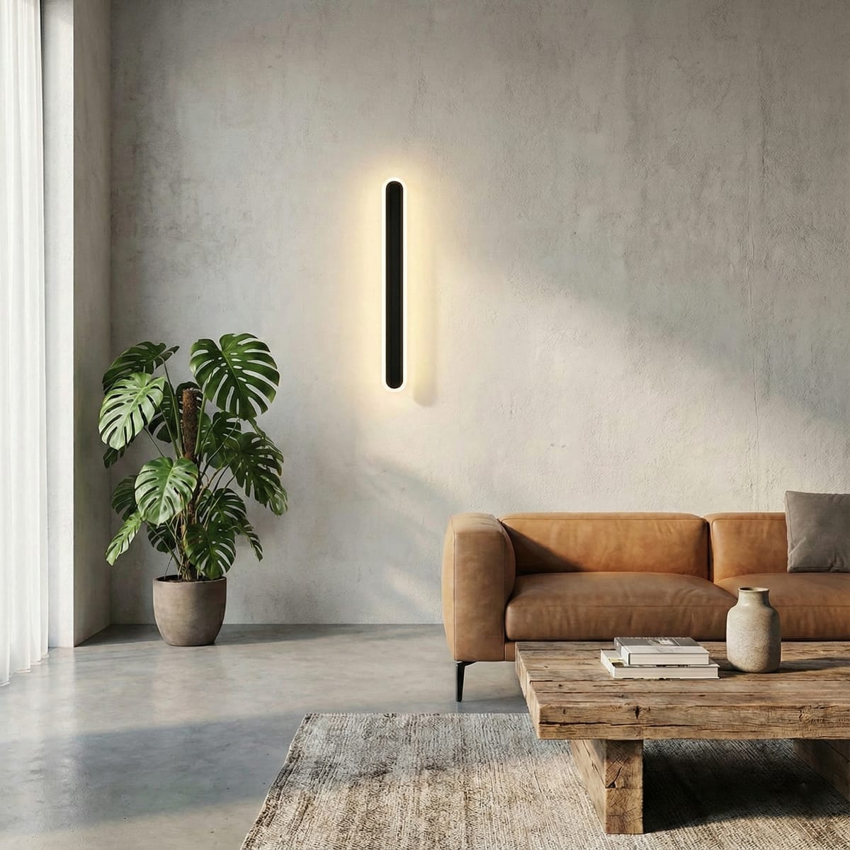 Aplica LED 48W neagra, 60cm, pentru perete, design minimalist, echivalent 300W