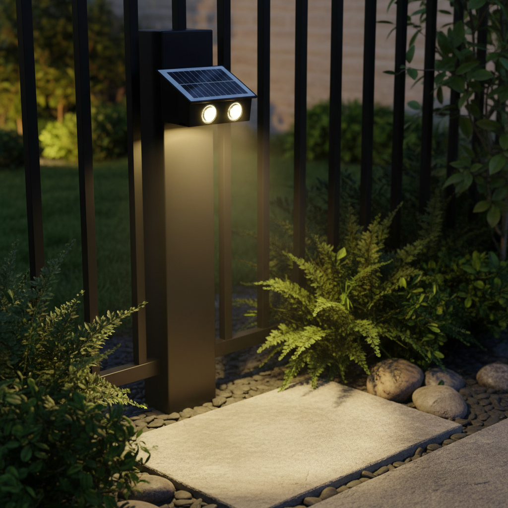 Aplica LED solara exterior 4W, neagra, pentru perete gradina si alei