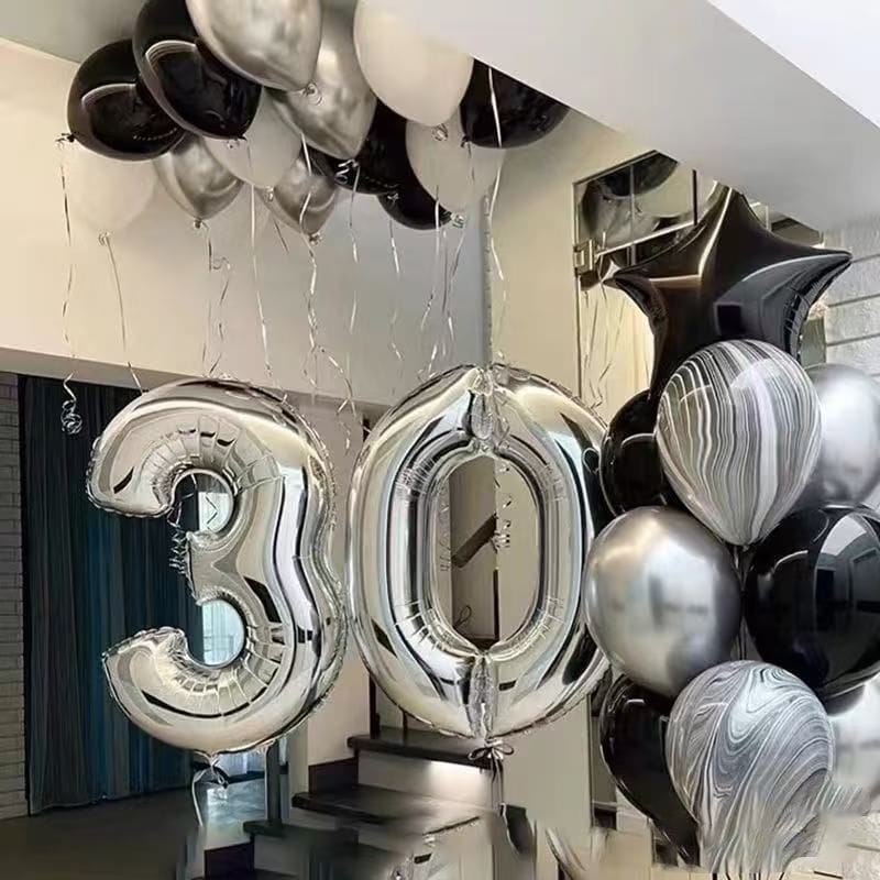 Balon din folie argintie, cifra aniversara 0, 80 cm