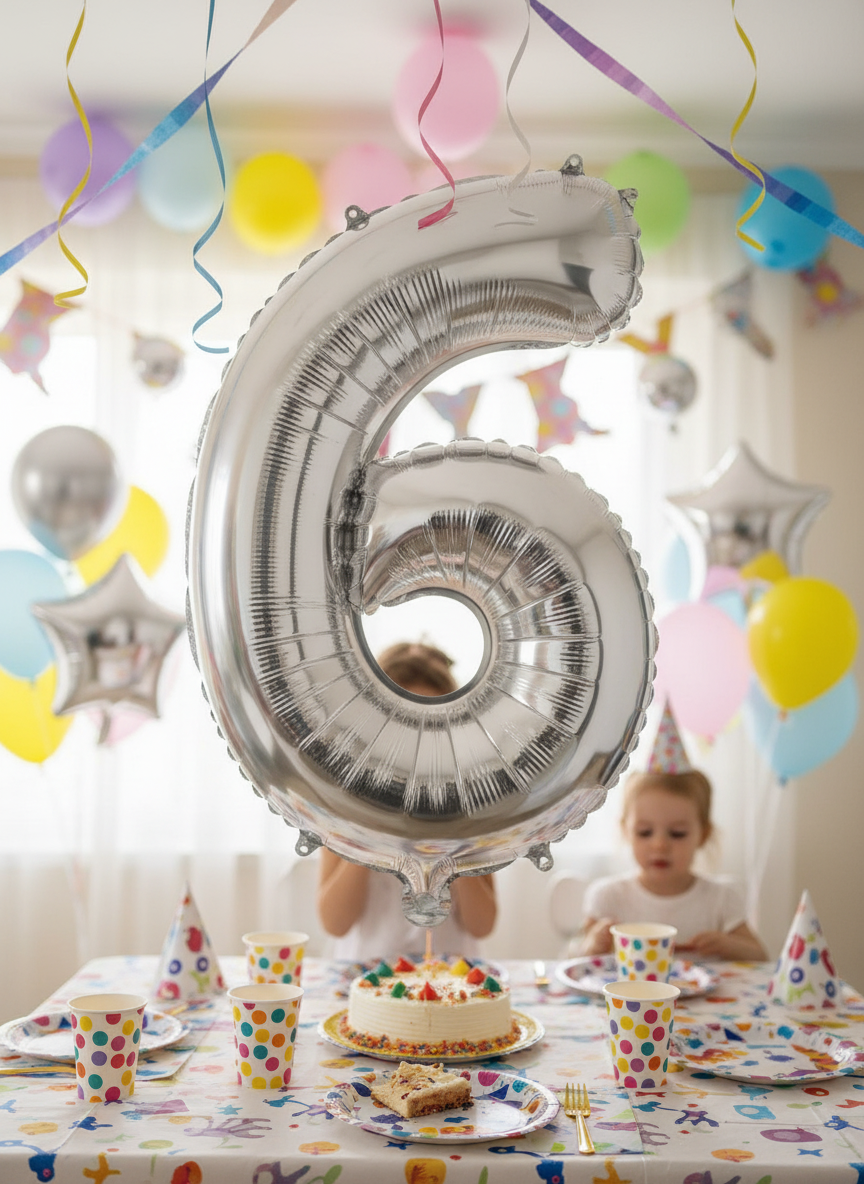 Balon din folie argintie, cifra aniversara 6, 85 cm