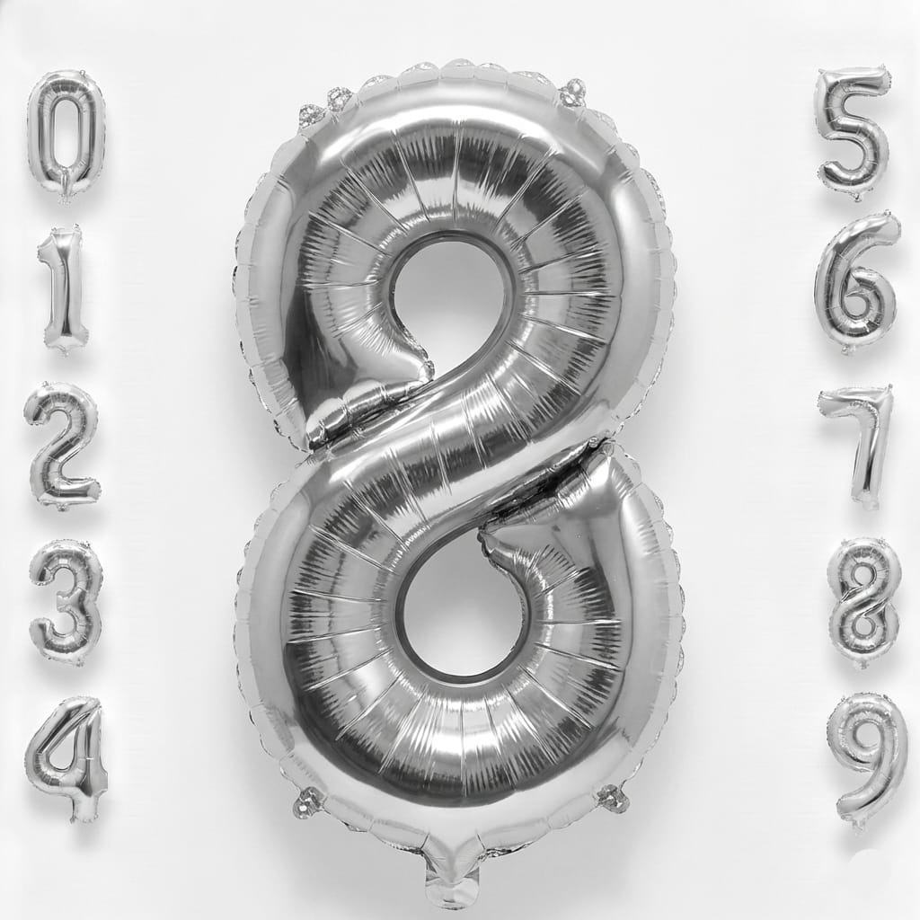 Balon din folie argintie, cifra aniversara 8, 90 cm