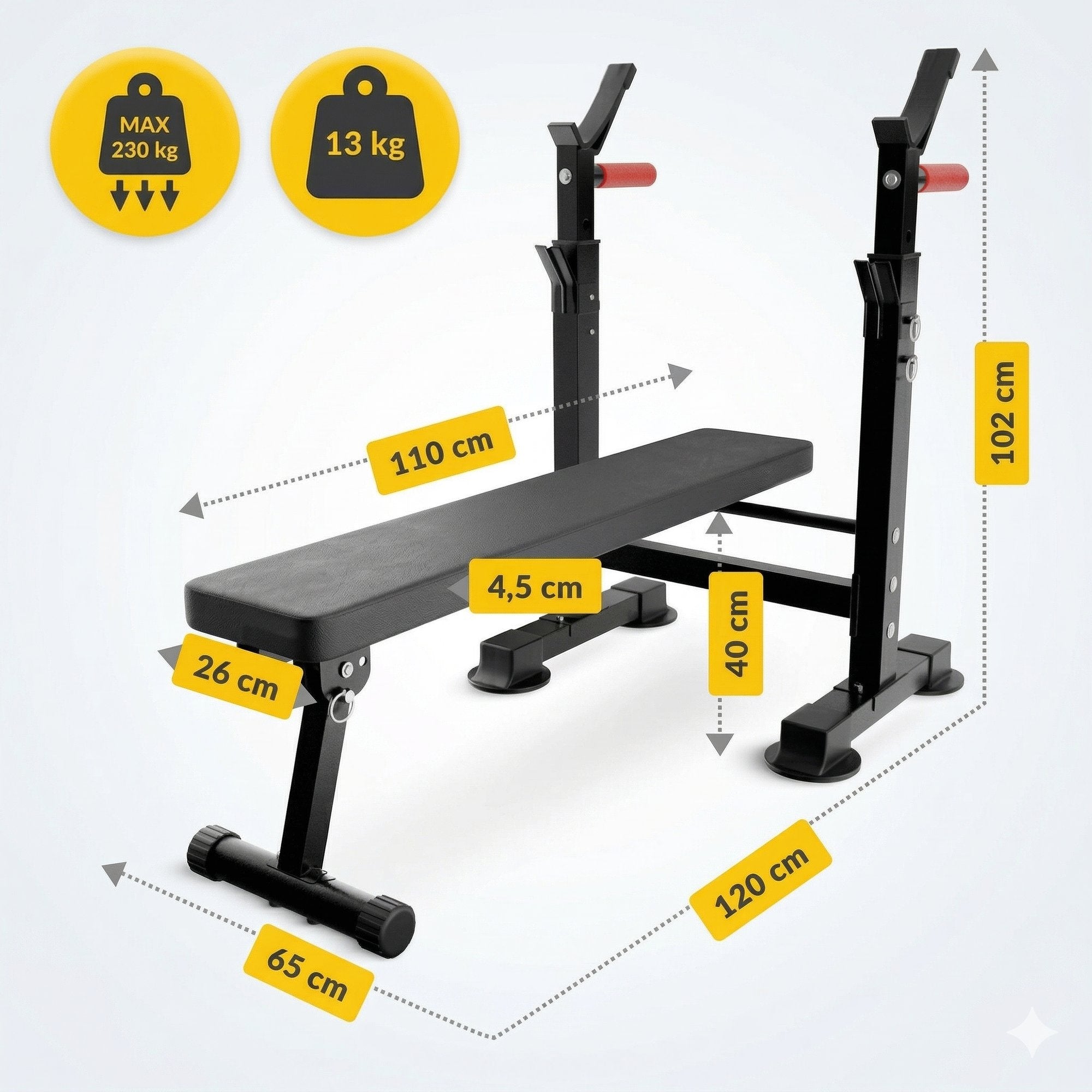 Banca de Haltere Pliabila cu Suport PRO+, Negru, Sarcina Maxima 230kg