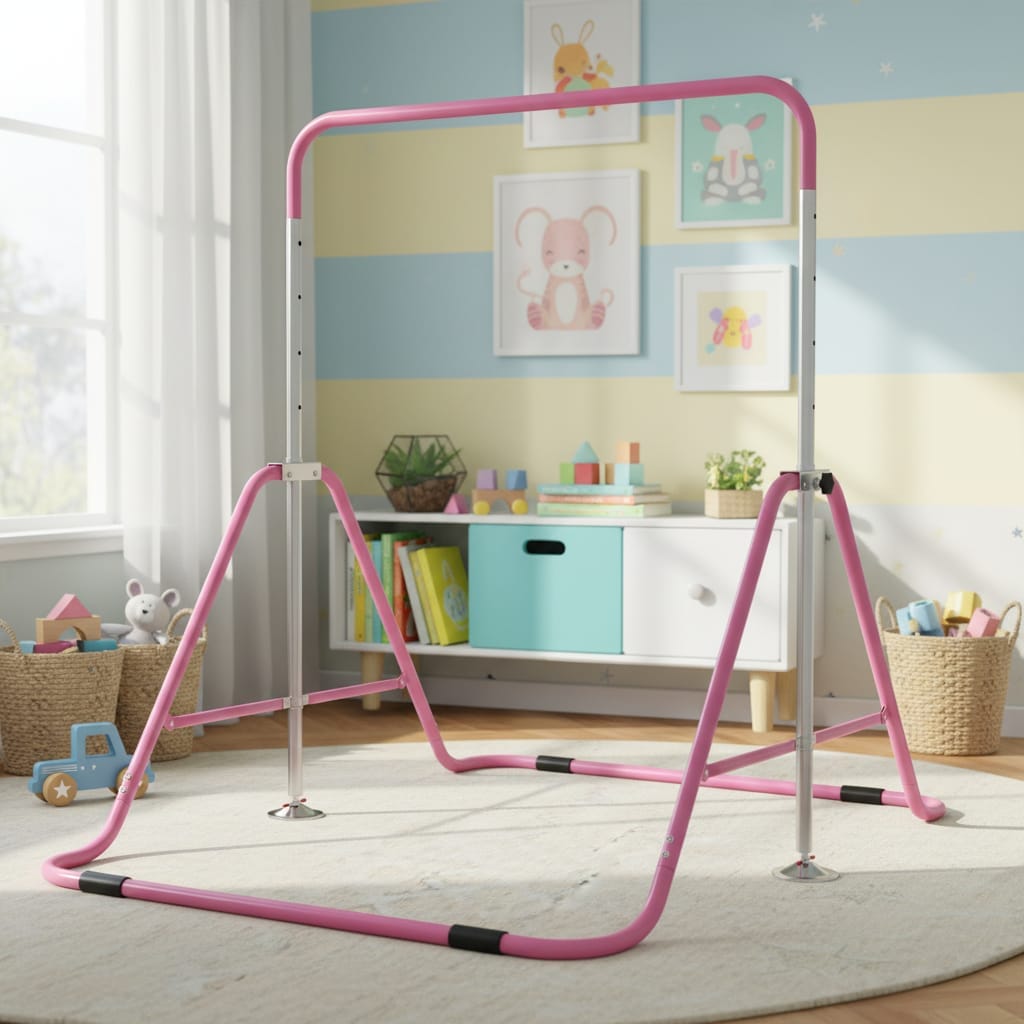 Bara de Tractiuni Pliabila pentru Copii, Inaltime Reglabila, Otel Robust, 148 x 105 x 88 cm