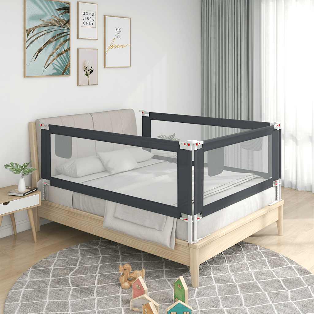 Bariera de Protectie Pat pentru Copii, 200 x 68 cm, Pliabila, Textil, Gri