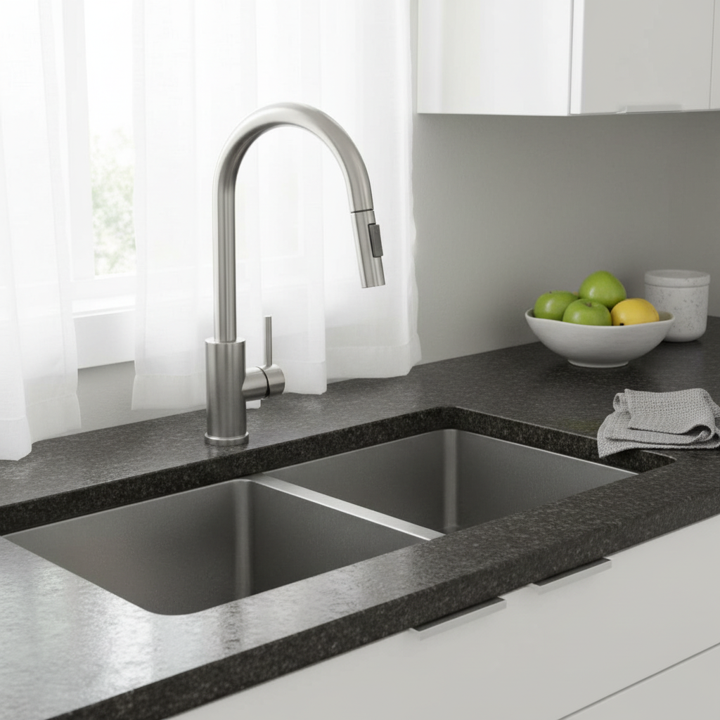 Baterie bucatarie moderna din inox, nichel brush, model Fresh