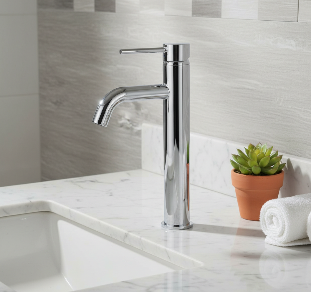 Baterie Lavoar Crom Lungo, Montaj pe Blat sau Lavoar, Design Clasic