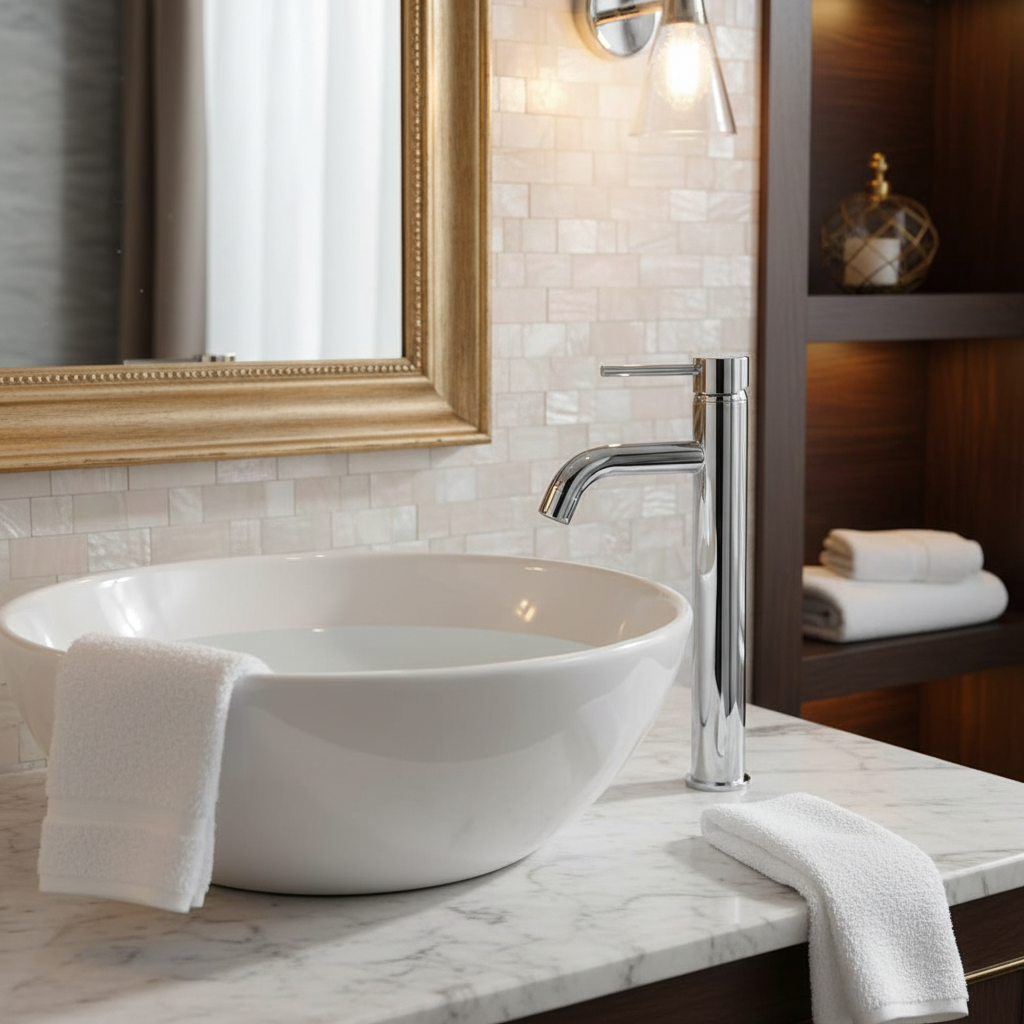 Baterie Lavoar Crom Lungo, Montaj pe Blat sau Lavoar, Design Clasic