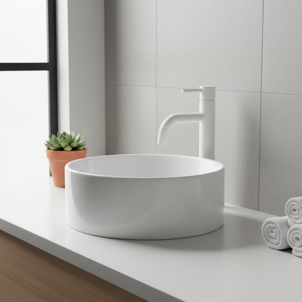 Baterie Lavoar White High Alb Lucios, Montaj pe Blat, Design Minimalist