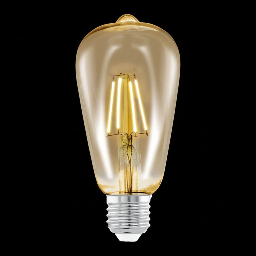 Bec LED E27 Vintage ST64 6W, Sticlă Amber, Lumină Alb Cald, Filament Decorativ
