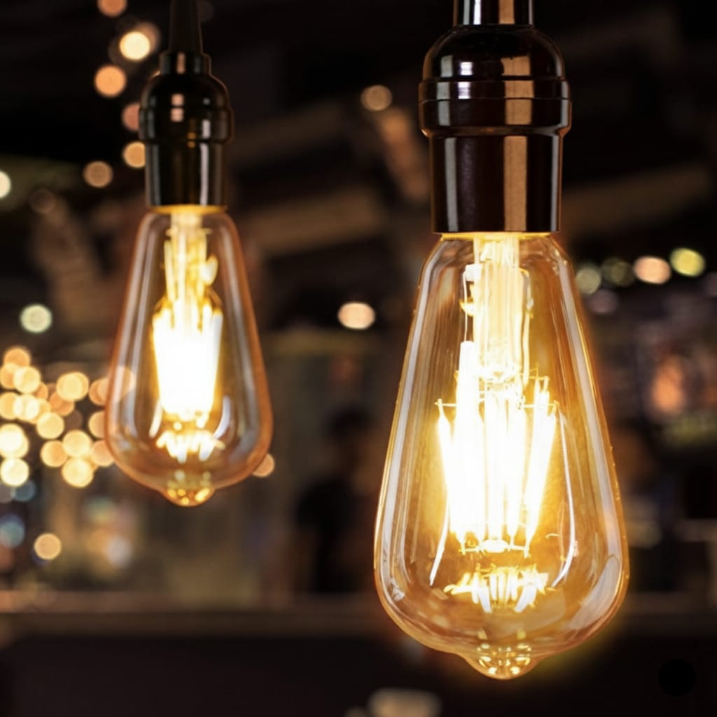 Bec LED E27 Vintage ST64 6W, Sticlă Amber, Lumină Alb Cald, Filament Decorativ