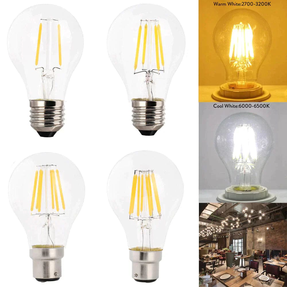 Bec LED Filament A60 E27 8W - Lumina Alb Rece, Stil Vintage