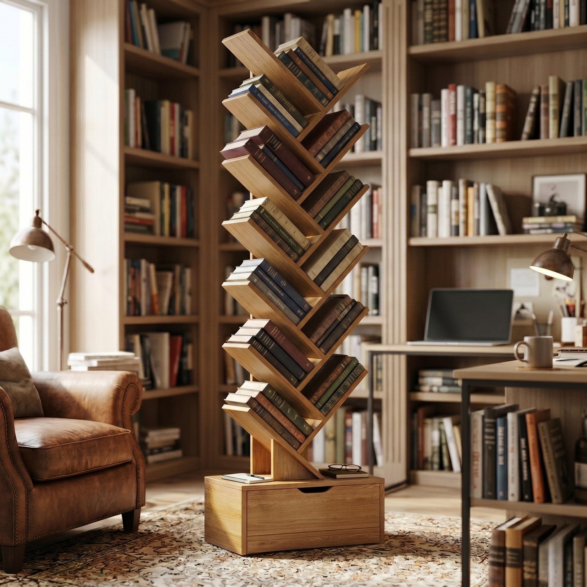 Biblioteca moderna decorativa Tree Design bej, 158x34 cm, MDF rezistent