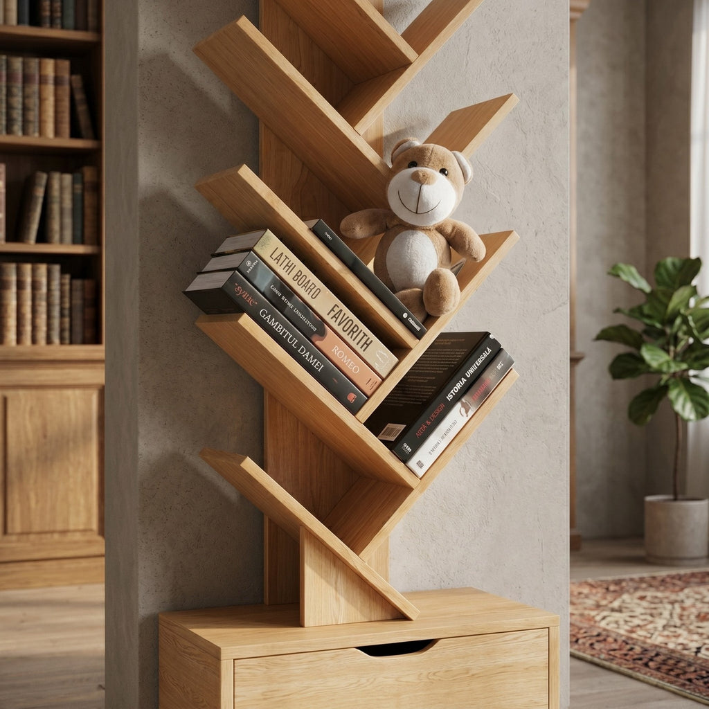 Biblioteca moderna decorativa Tree Design bej, 158x34 cm, MDF rezistent