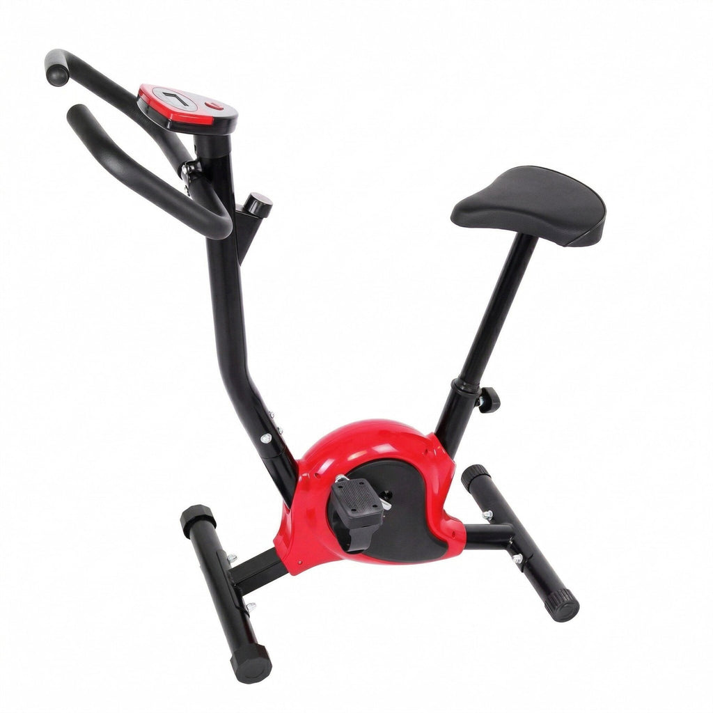 Bicicleta Fitness Mecanica pentru Casa cu Monitor Digital si Senzori – Rosu/Negru