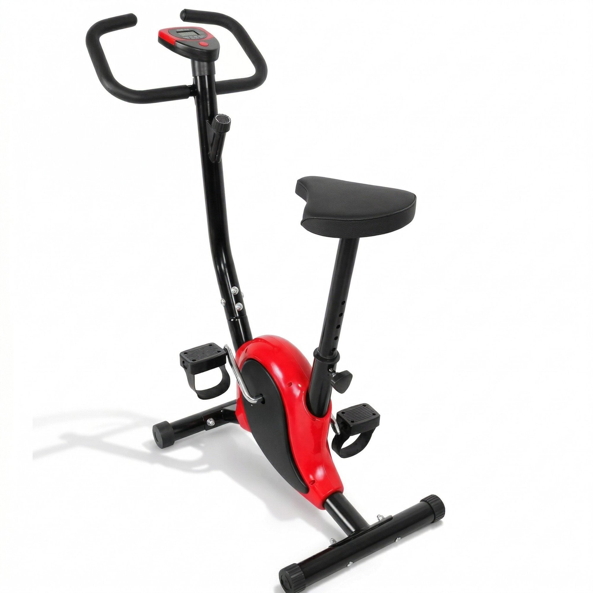 Bicicleta Fitness Mecanica pentru Casa cu Monitor Digital si Senzori – Rosu/Negru