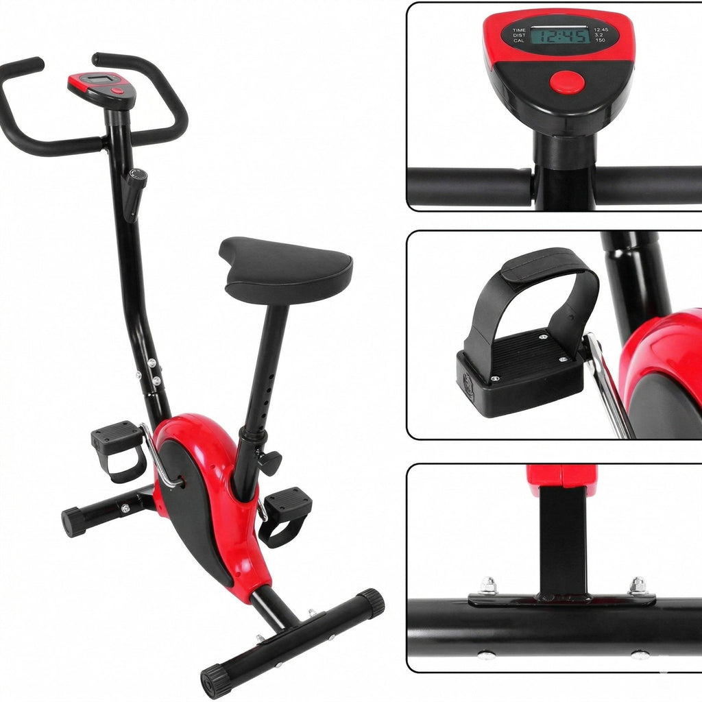Bicicleta Fitness Mecanica pentru Casa cu Monitor Digital si Senzori – Rosu/Negru