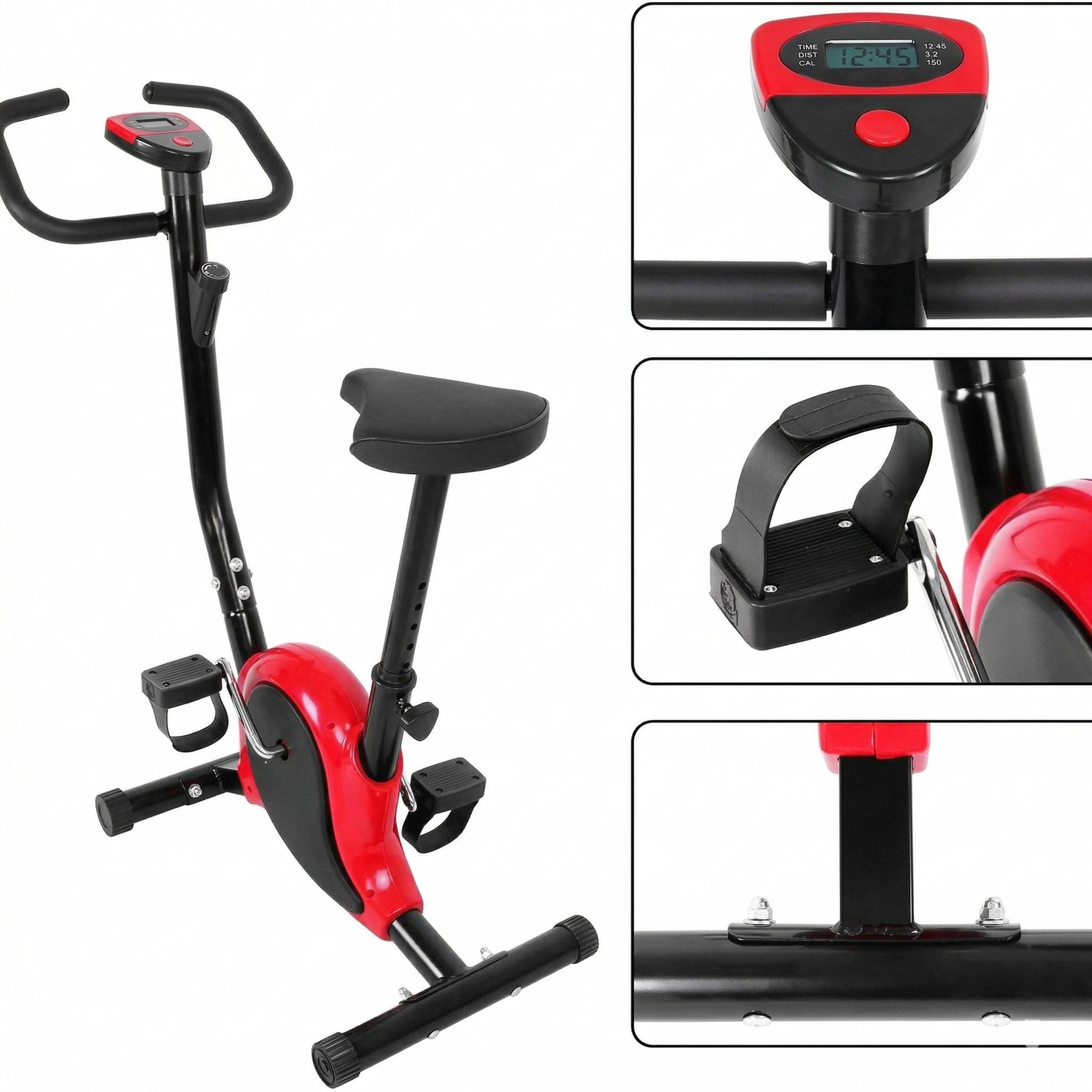 Bicicleta Fitness Mecanica pentru Casa cu Monitor Digital si Senzori – Rosu/Negru