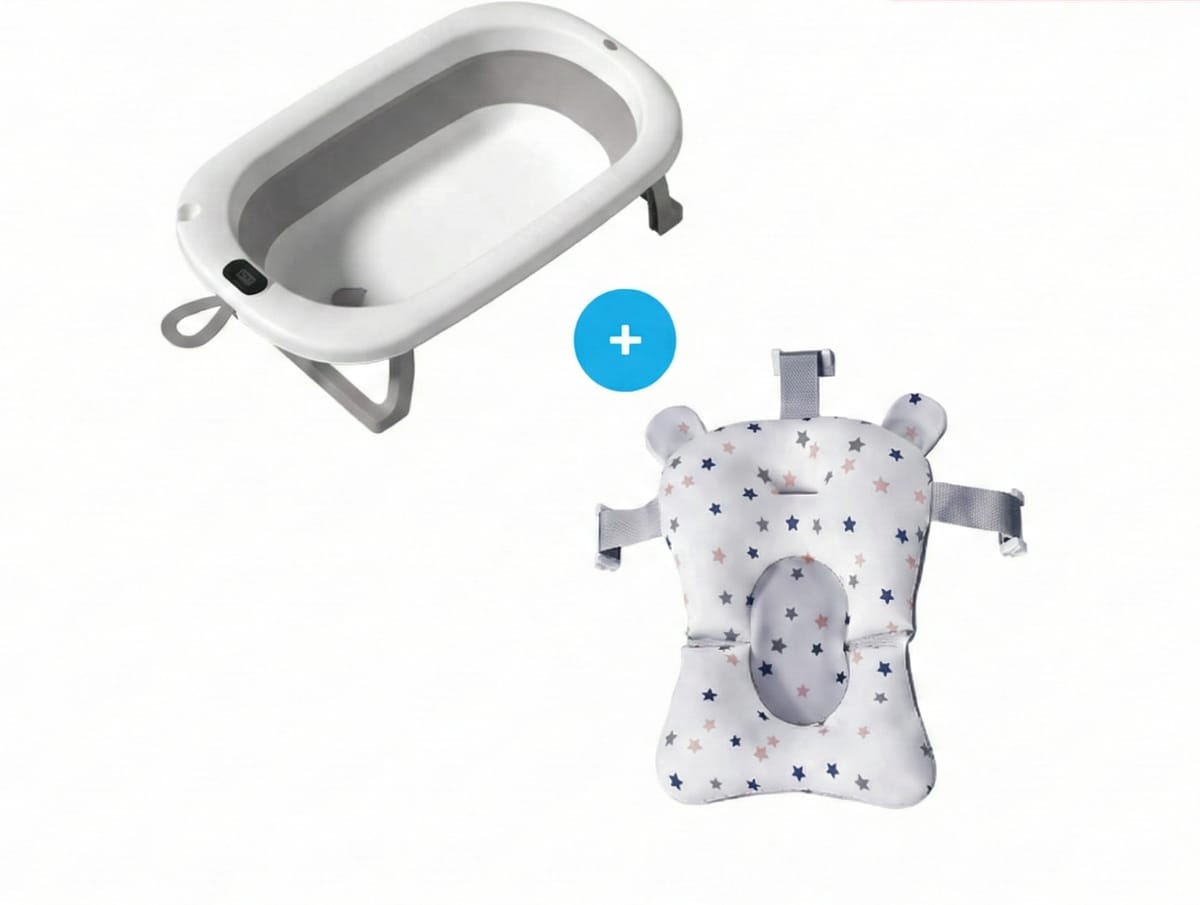 Cadita Pliabila Bebe Premium, cu Termometru si Suport Anatomic, 80cm, Standard EN71, Gri