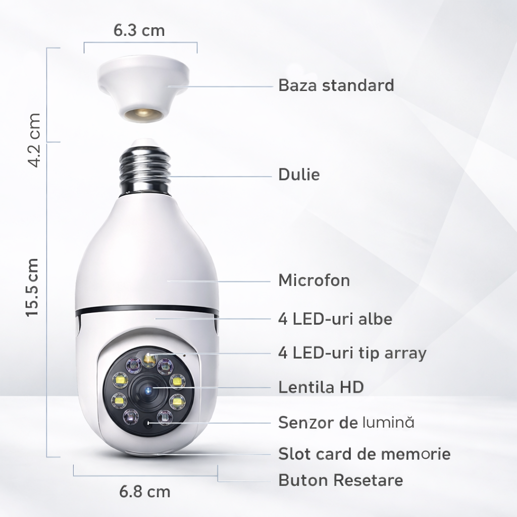 Cameră de Securitate Inteligentă cu Vizualizare Panoramică 360°