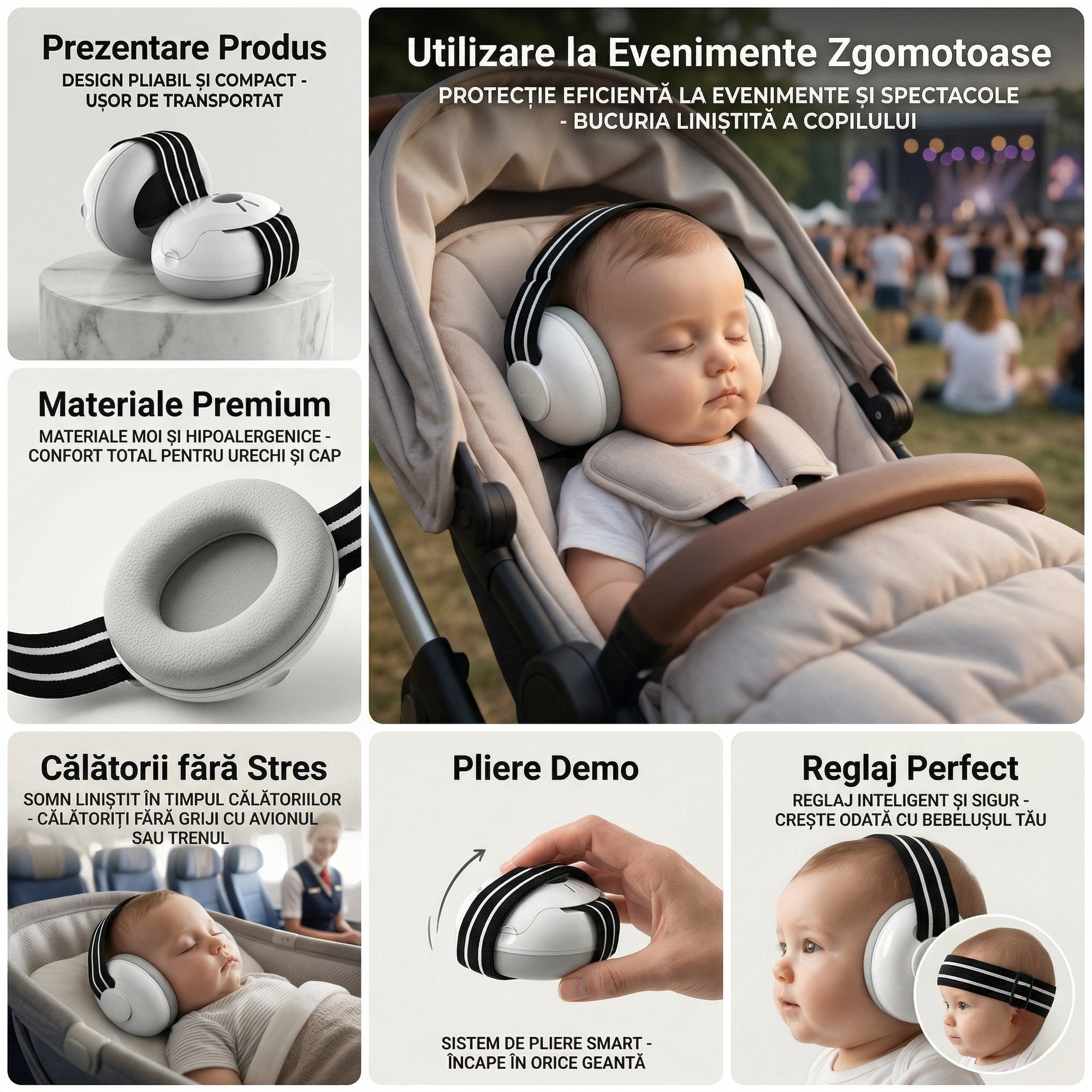 Casti antifonice pentru bebelusi, protectie auditiva SNR 23, culoare neagra