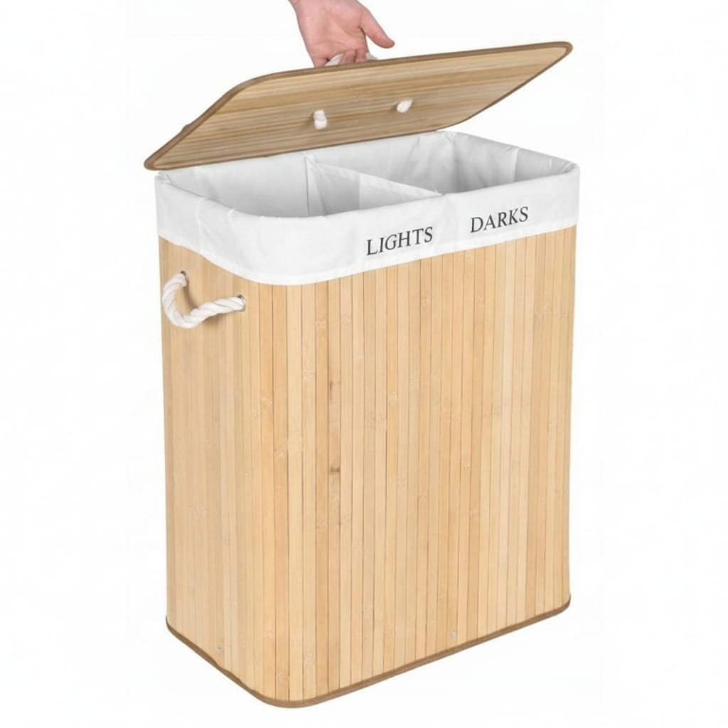 Cos de rufe, 2 compartimente, 100 L, bambus