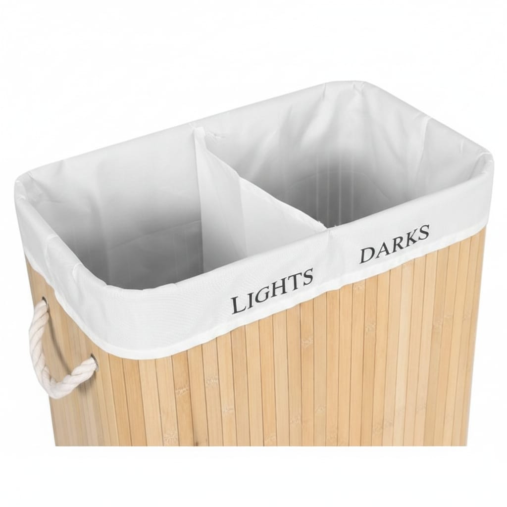 Cos de rufe, 2 compartimente, 100 L, bambus