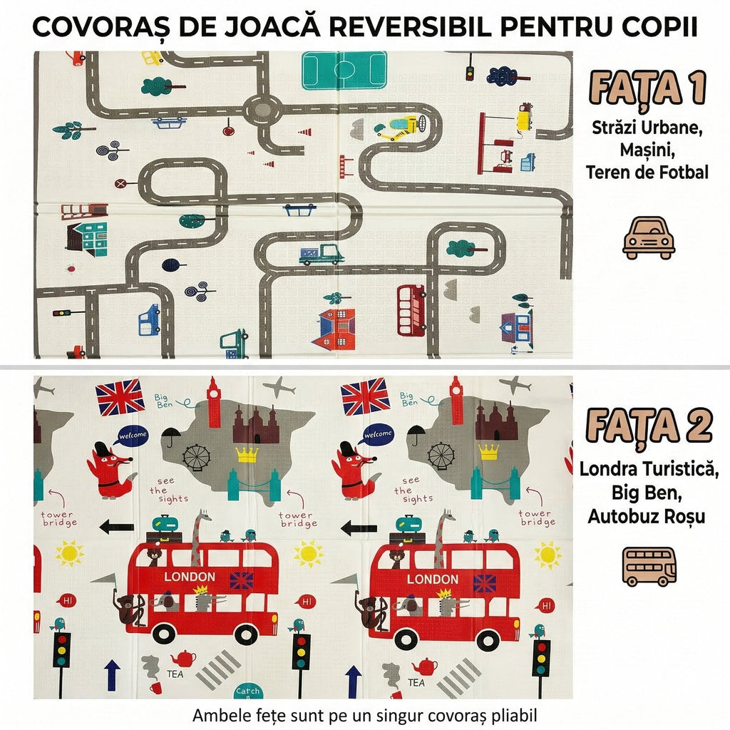 Covor de Joaca Pliabil pentru Bebelusi, Izolant, Impermeabil cu Doua Fete