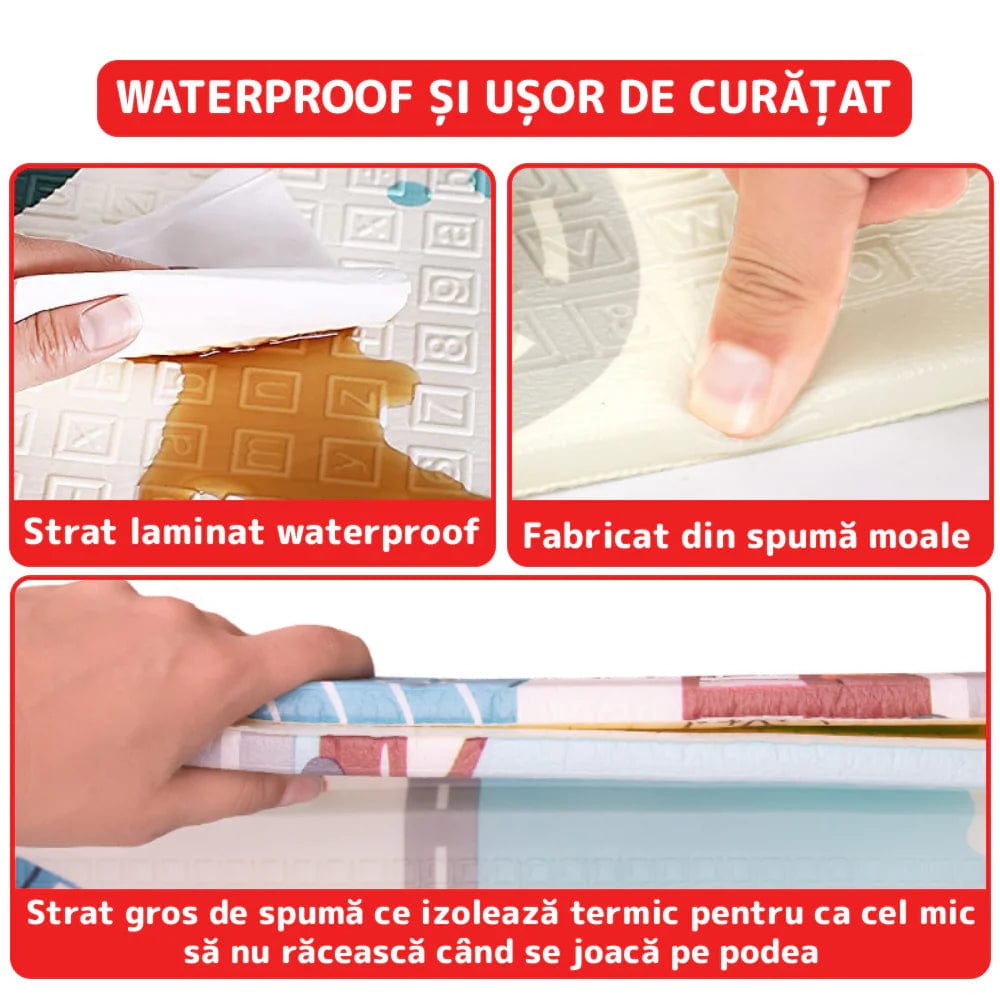 Covoras de Joacă pentru Copii – Termic, Antiderapant, Pliabil, Protectie Împotriva Loviturilor, Model Sosea & Padure, 200x180 cm, Grosime 1 cm, Multicolor