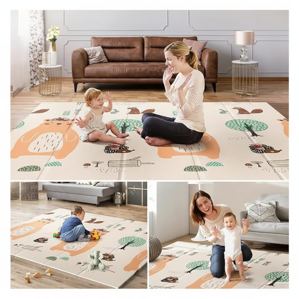 Covoras de joaca pliabil 150x200cm dublu fata – Animale din padure