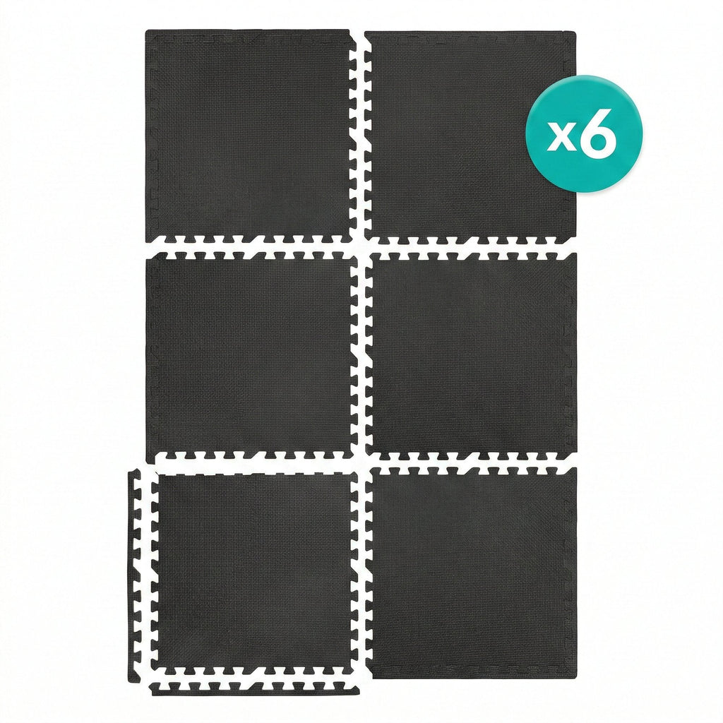 Covoras tip Puzzle pentru Sport si Fitness, Spuma EVA, Set 6 bucati, Protectie Podea Antiderapanta, 180 x 120 x 1 cm, Negru