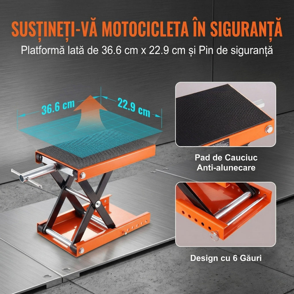 Cric Tip Foarfeca pentru Motociclete Si ATV-uri – Capacitate 500 kg, Platforma Lata