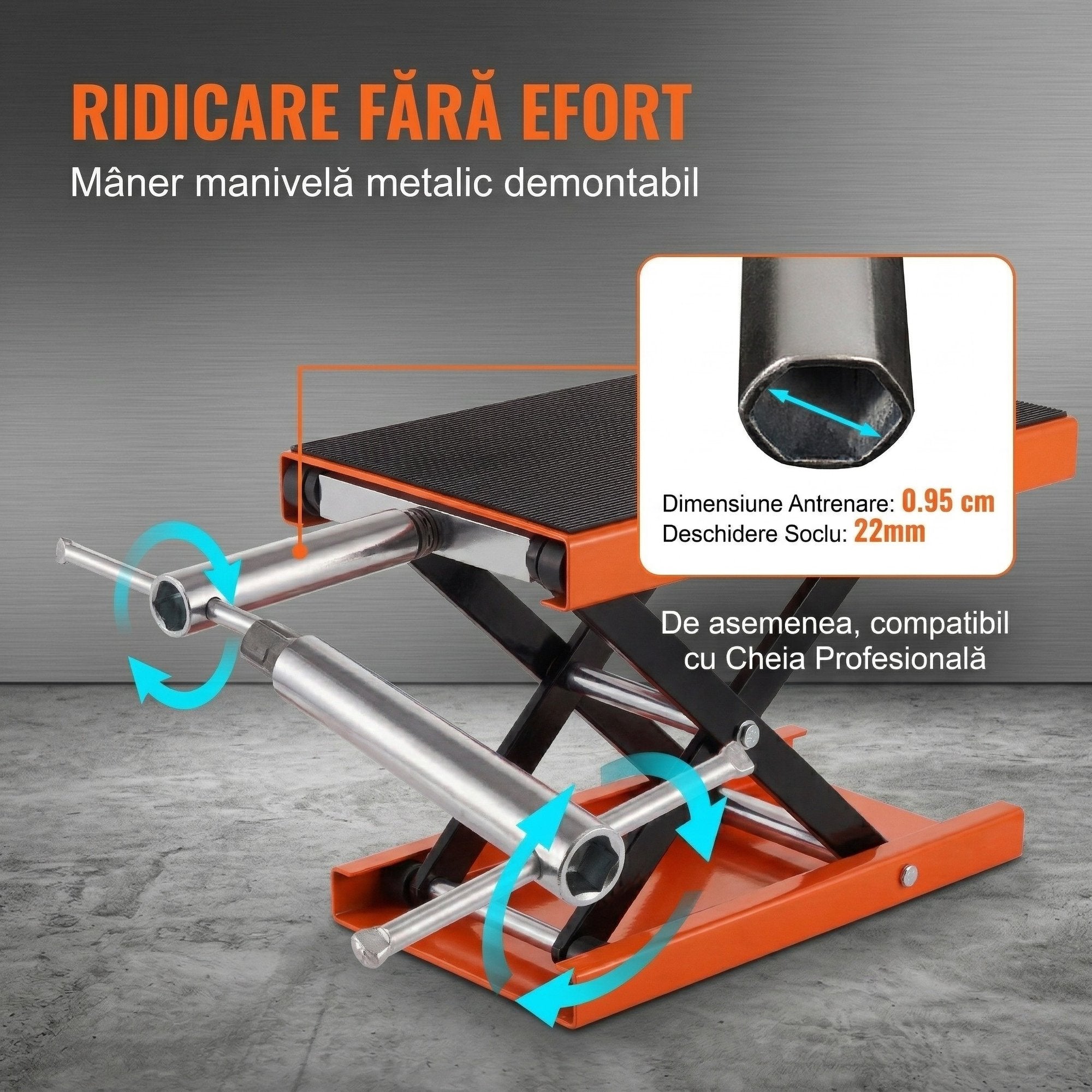 Cric Tip Foarfeca pentru Motociclete Si ATV-uri – Capacitate 500 kg, Platforma Lata