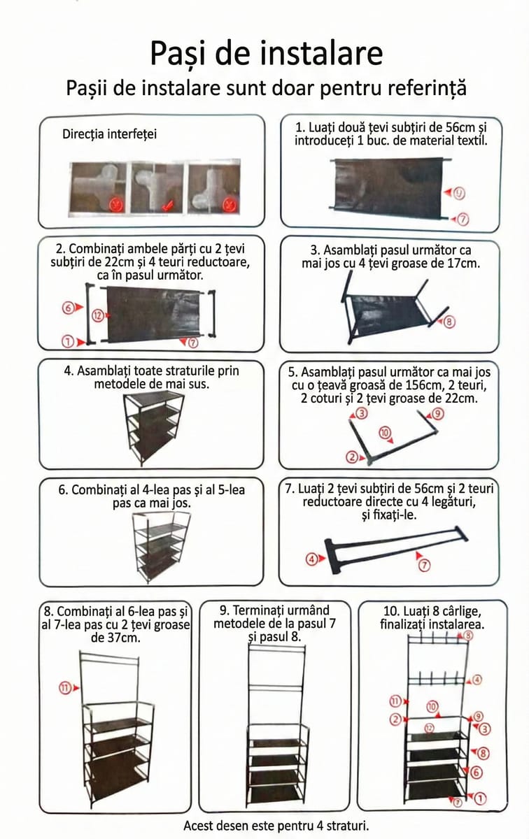 Cuier pentru haine cu suport pantofi, 5 rafturi , 165 cm, Negru