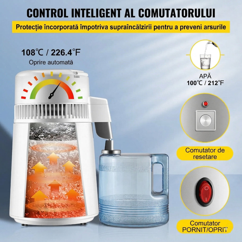 Distilator de Apa 4L, 750W, Inox, Eficienta Superioara, Ideal pentru Acasa si Birou