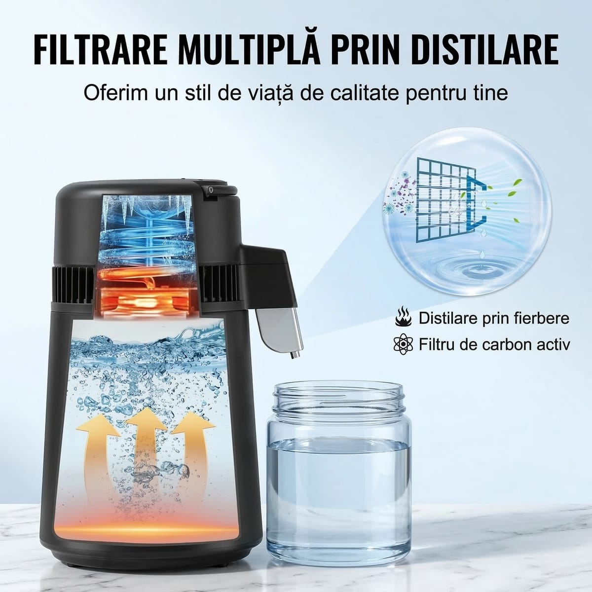 Distilator și Purificator de Apă, 4L, Inox 304, Eficiență și Versatilitate