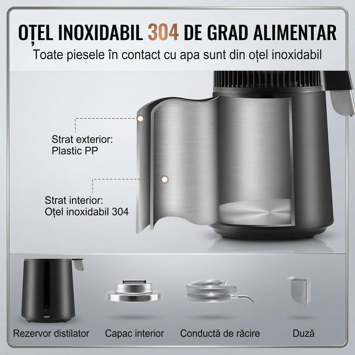 Distilator și Purificator de Apă, 4L, Inox 304, Eficiență și Versatilitate