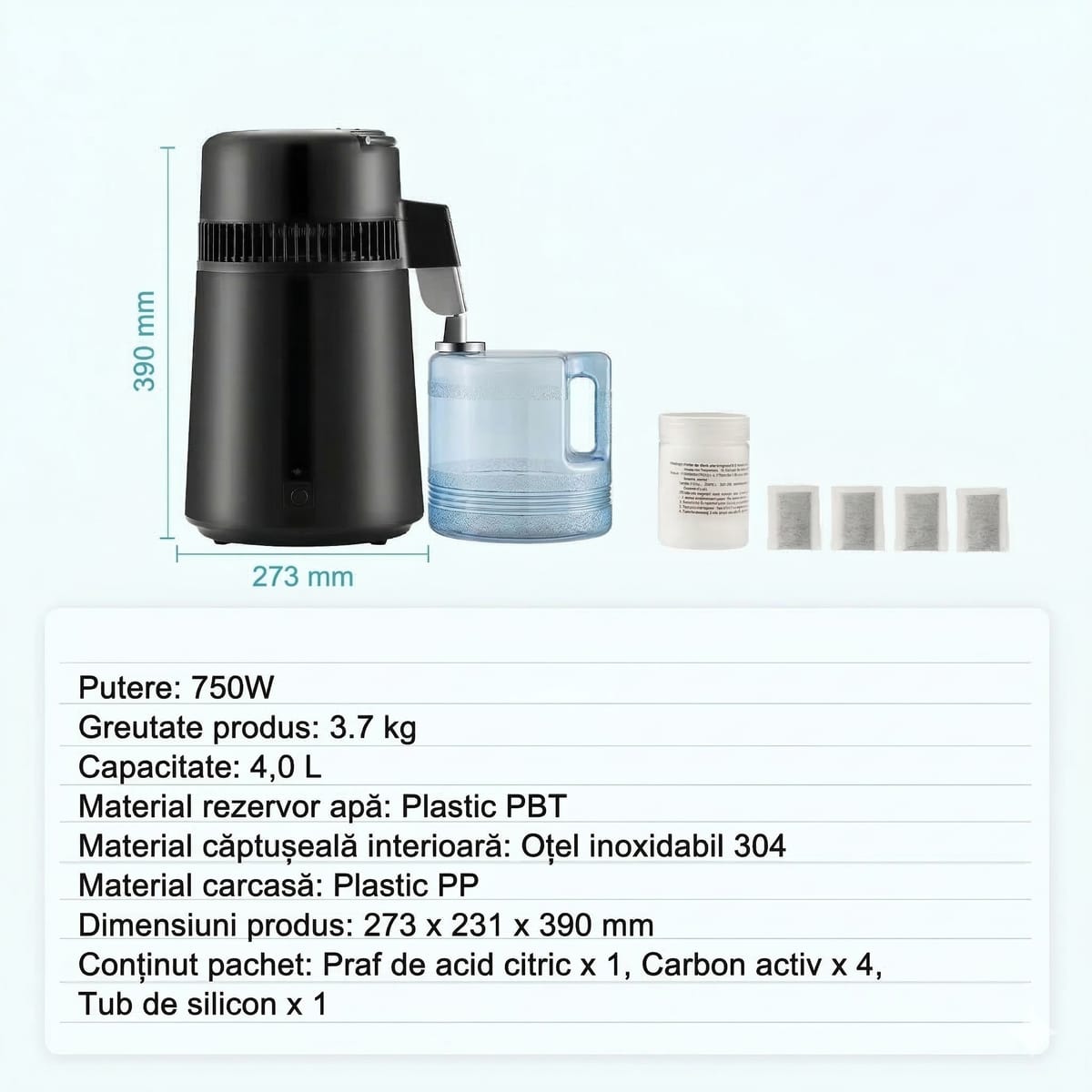 Distilator și Purificator de Apă, 4L, Inox 304, Eficiență și Versatilitate