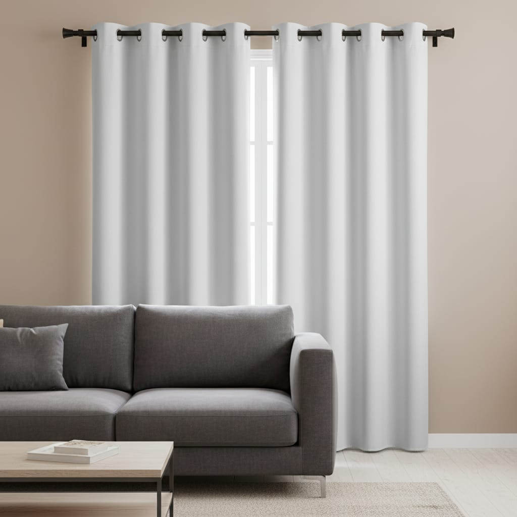Draperie Blackout Alba cu Inele Argintii 140x244 cm – Opacitate 90%