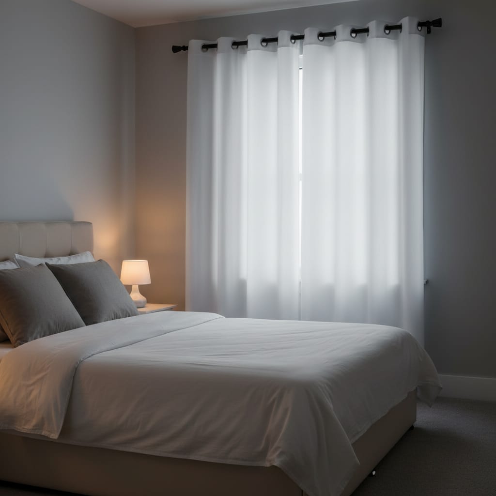 Draperie Blackout Alba cu Inele Argintii 140x244 cm – Opacitate 90%