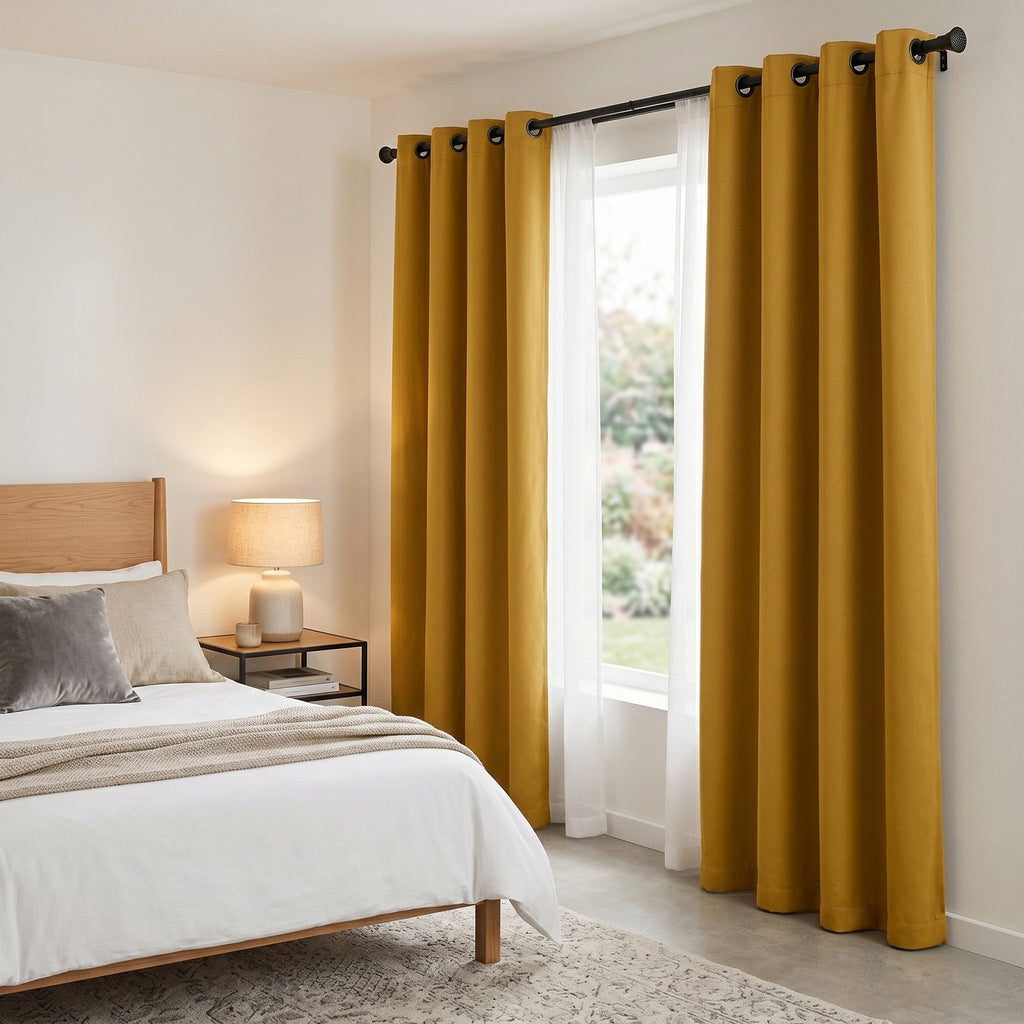 Draperie Blackout cu inele Galben Muștar 140x244 cm – Opacitate 90%