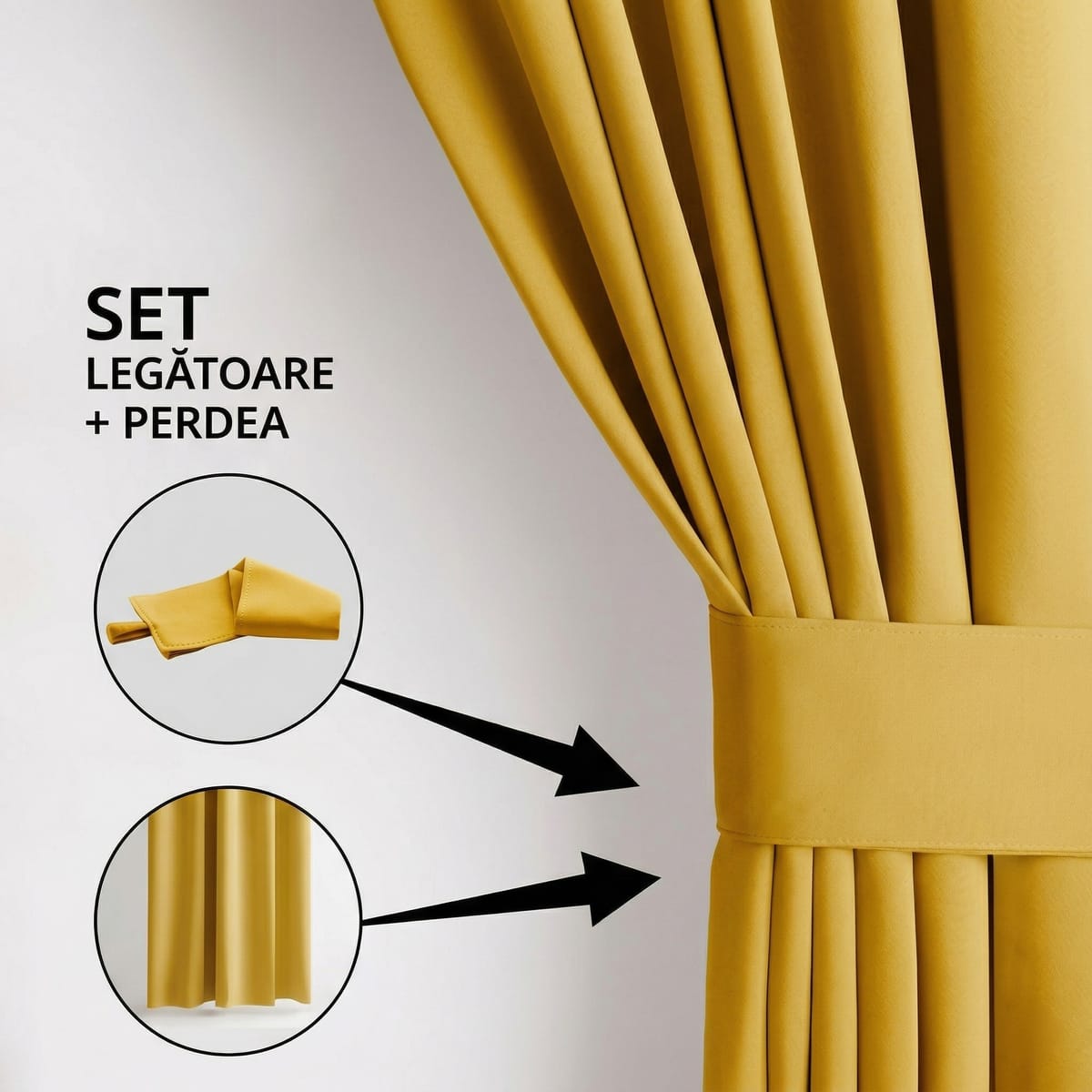 Draperie Blackout cu rejansa Galben Mustar 140x262 cm – Opacitate 90%