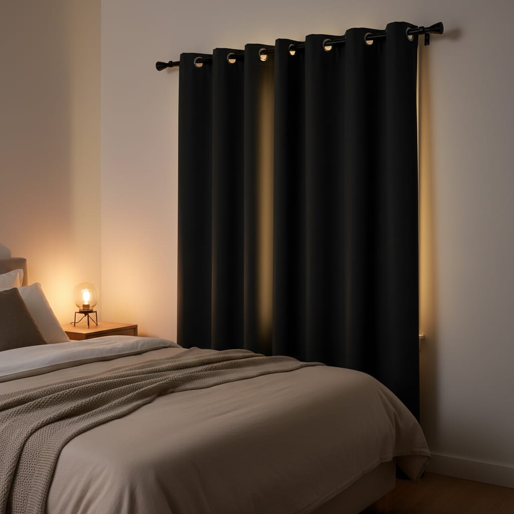 Draperie Blackout Neagra cu Inele Argintii 140x244 cm – Opacitate 90%