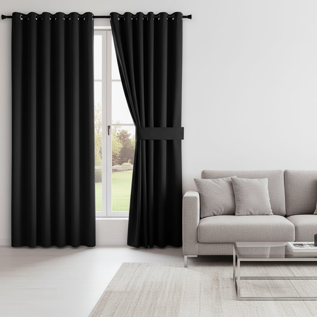 Draperie Blackout Neagra cu Inele Argintii 140x244 cm – Opacitate 90%